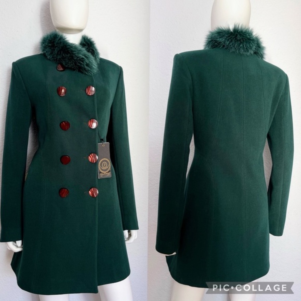 NWT WOMEN DOUBLE-BREASTED COAT MILITARY REAL RACCOON FUR COLLAR LINED‎ JACKET